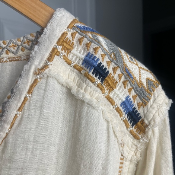 Johnny Was | Embroidered Gauzy Ivory Blouse Tunic Western Bohemian Relaxed Fit - Picture 10 of 10